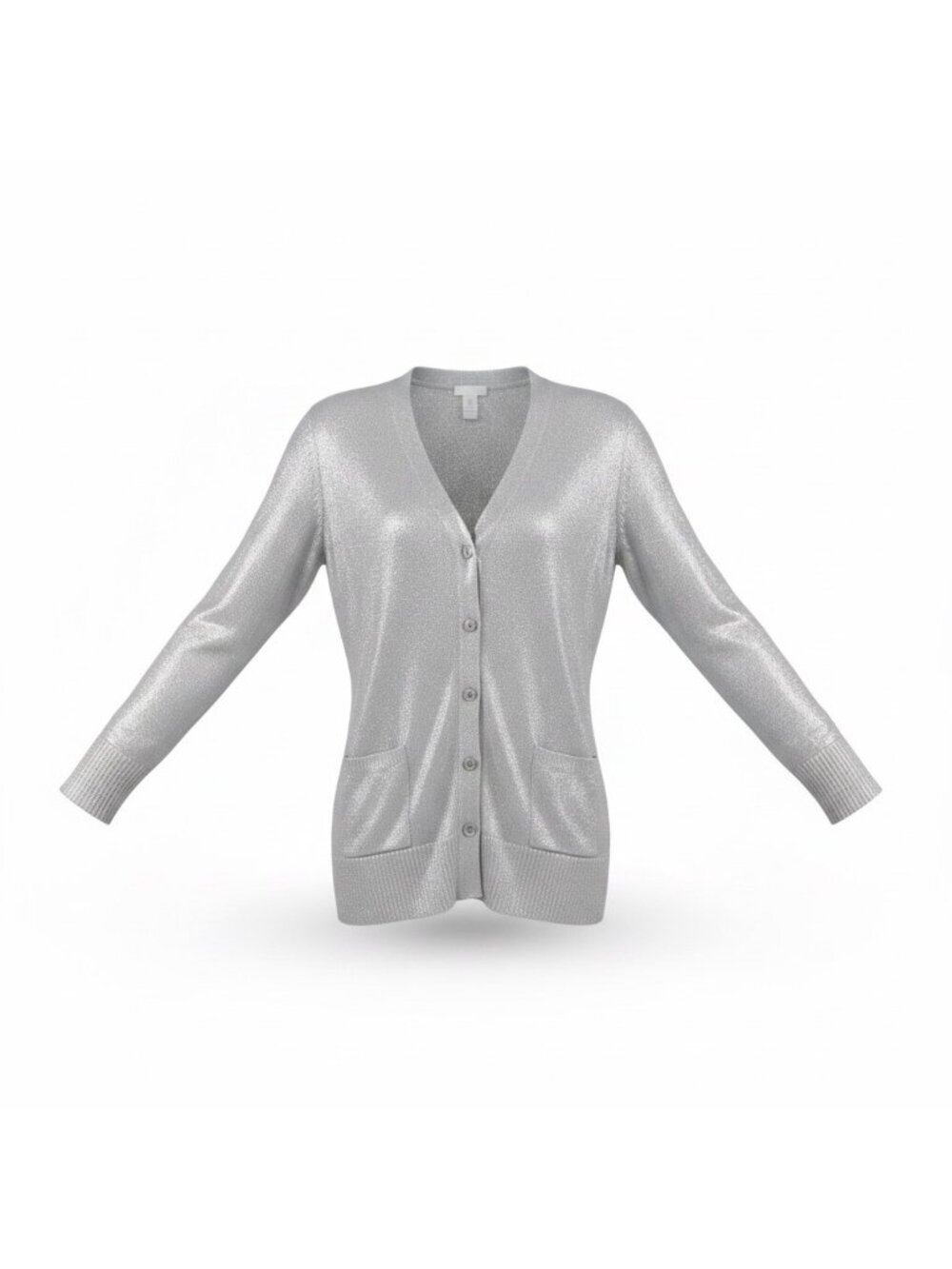 Chicos Womens Silver Metallic Button-Front Cardigan Sweater Size 2
